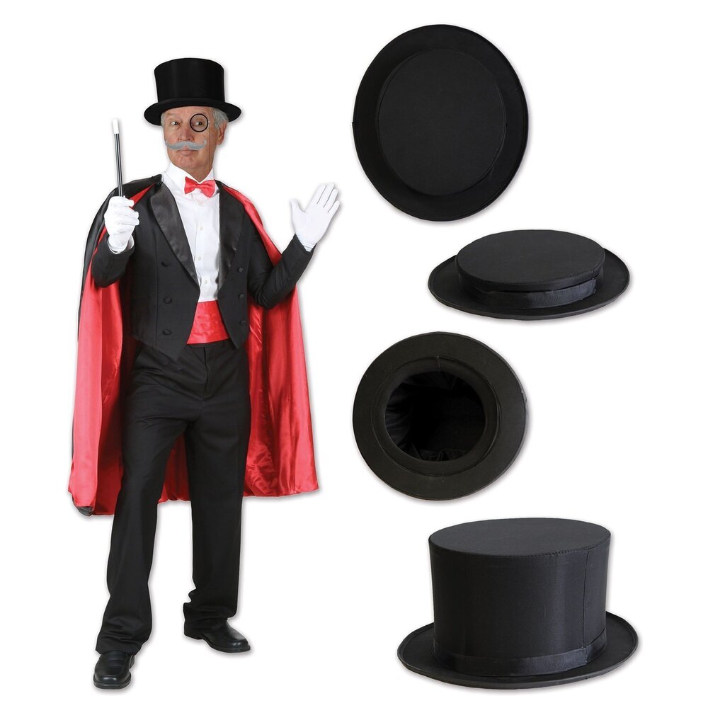 5366 Magic Top Hat One Size Fits Most Black Collapsible Magician Hat